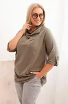 Kesi Włoski Dámska blúzka Plus Size z bavlnou s voľným strihom a vodným výstrihom khaki