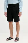 Lněné kraťasy United Colors of Benetton pánské, černá barva, 4AGHU900Z