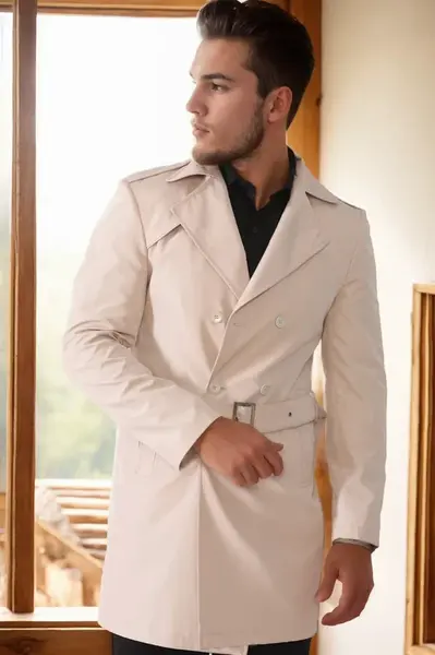 PLT8321 DEWBERRY MEN'S OVERCOAT-PLAIN BEIGE