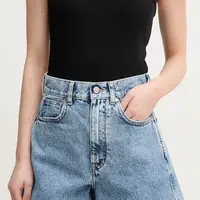 Džínové šortky Red Bull Racing x Pepe Jeans BOXY SHORT dámské, modrá barva, hladké, high waist, RL800004R17