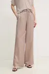Kalhoty s příměsí lnu Marc Aurel béžová barva, high waist, 1852-1000-93406