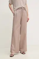 Kalhoty s příměsí lnu Marc Aurel béžová barva, high waist, 1852-1000-93406