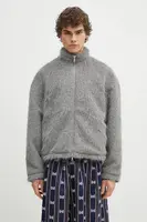 Bunda MKI MIYUKI ZOKU Faux Alpaca Track Jacket šedá barva, přechodná, oversize, FAUX.ALPACA.TRACK.JACK.