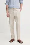 Lněné kalhoty Tommy Hilfiger pánské, béžová barva, jednoduché, SQTHL5607.SQTH500