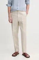 Lněné kalhoty Tommy Hilfiger pánské, béžová barva, jednoduché, SQTHL5607.SQTH500