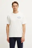 Bavlněné tričko New Balance béžová barva, s aplikací, MT43556SST