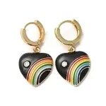 Heart with Rainbow Real 18K Gold Plated Brass Dangle Hoop Earrings