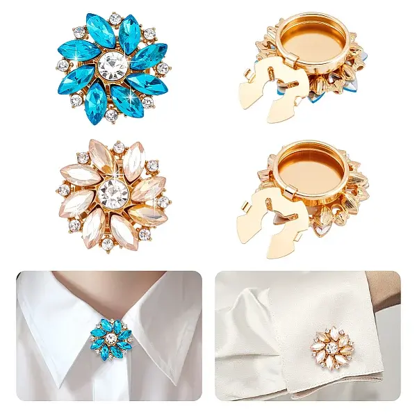 4Pcs 2 Colors Alloy Rhinestone Cufflinks
