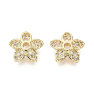 Brass Micro Pave Clear Cubic Zirconia Bead Caps