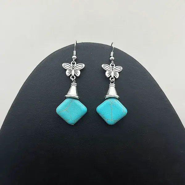 Rhombus Synthetic Turquoise & Alloy Dangle Earrings