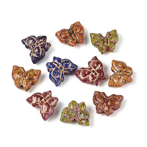 Picasso Baking Paint Glass & Golden Metal Enlaced Beads