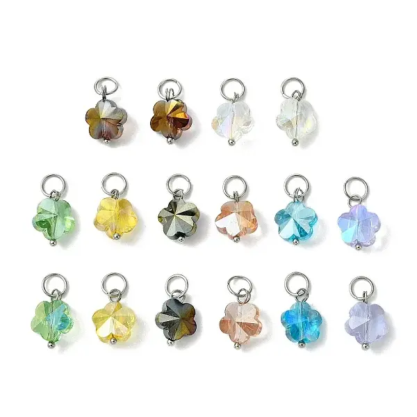 16Pcs 8 Colors Glass Charms