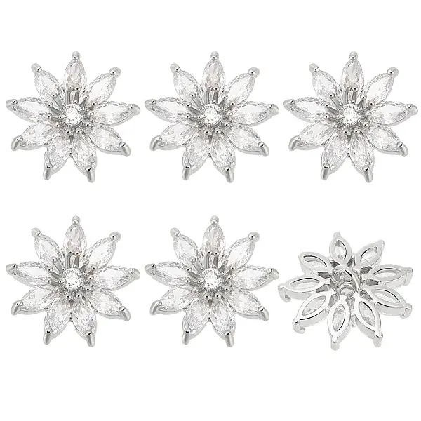 6Pcs 1-Hole Alloy Micro Pave Clear Cubic Zirconia Shank Buttons