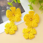 Flower Brass Findings Raffia Dangle Stud Earrings