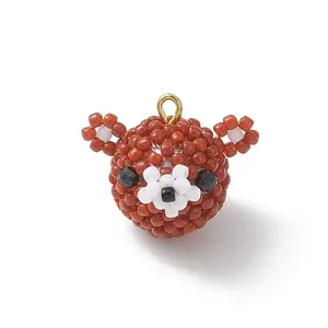 Faceted Round Natural Black Spinel and Glass Seed Beaded Pendants