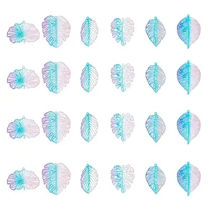 24Pcs 6 Styles Spray Painted Brass Connector Charms