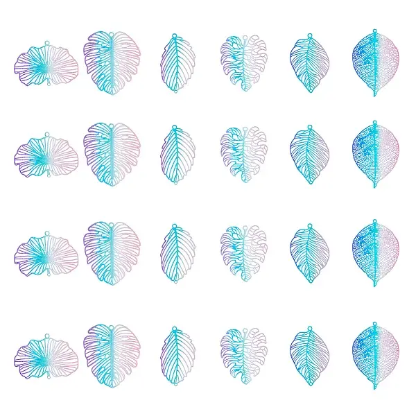 24Pcs 6 Styles Spray Painted Brass Connector Charms