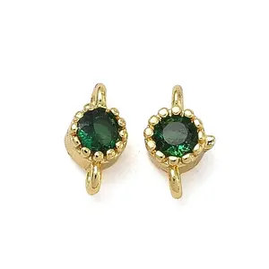 Brass Pave Green Cubic Zirconia Flat Round Links Connector Charms