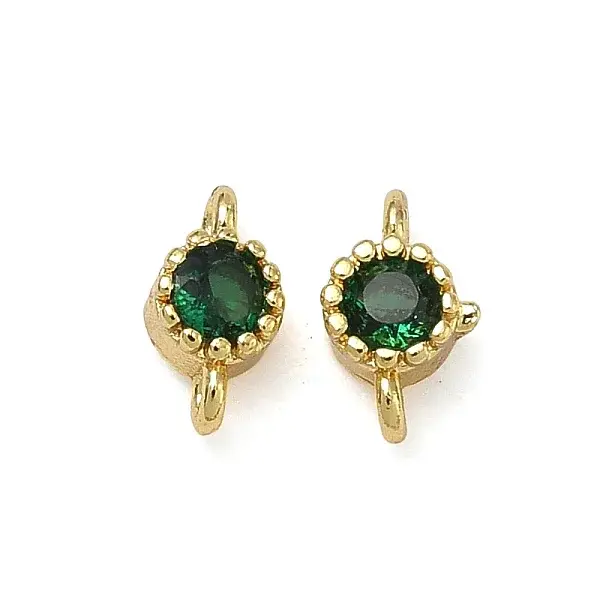Brass Pave Green Cubic Zirconia Flat Round Links Connector Charms