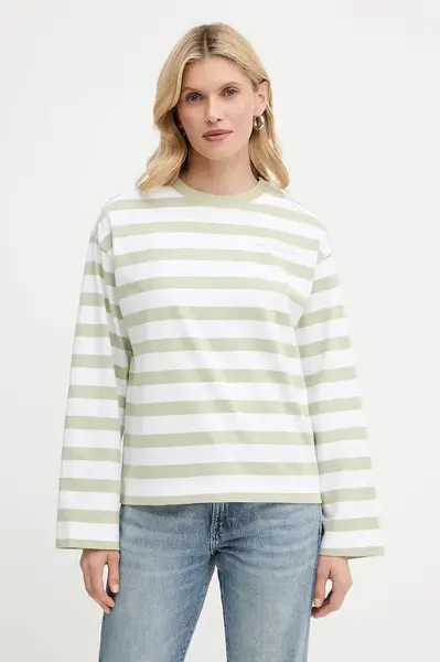 Bavlněné tričko s dlouhým rukávem Marc O'Polo zelená barva, 5000006526