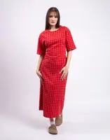 Thinking MU Red Checks Seersucker Kina Dress RED M