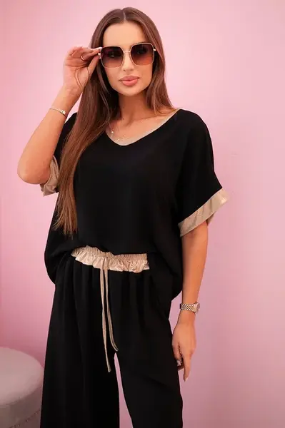 Kesi Włoski Viskózový komplet so zlatým lemovaním čierny