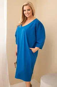 Kesi Dámské Plus Size Šaty s Kapsami v Nevazové Modré