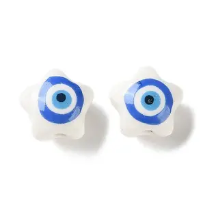 White Base Blue Evil Eye Hand Painted Ceramic Porcelain Beads
