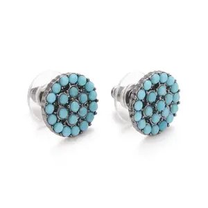 Bohemian Synthetic Turquoise Flat Round Stud Earrings