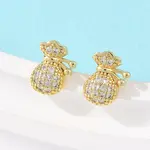 Brass Micro Pave Clear Cubic Zirconia Bag Stud Earrings