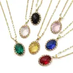Oval Light Gold Brass Micro Pave Cubic Zirconia Pendant Necklaces