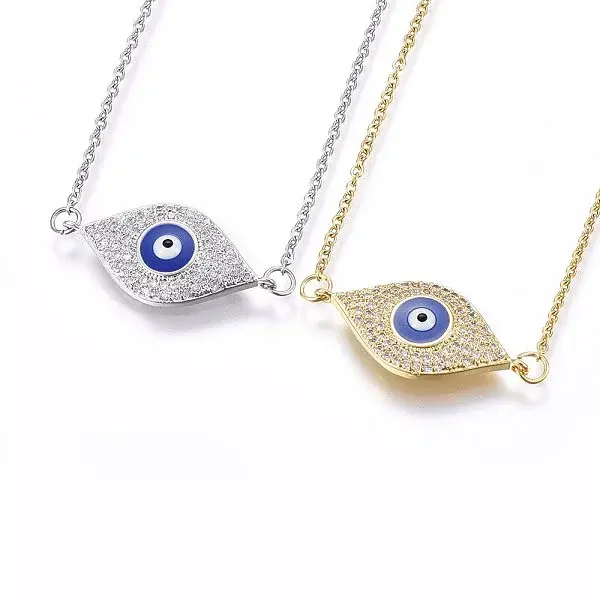 Brass Micro Pave Cubic Zirconia Pendant Necklaces