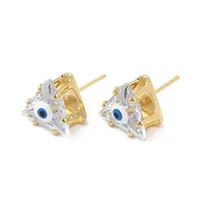 Triangle Glass with Enamel Evil Eye Stud Earrings