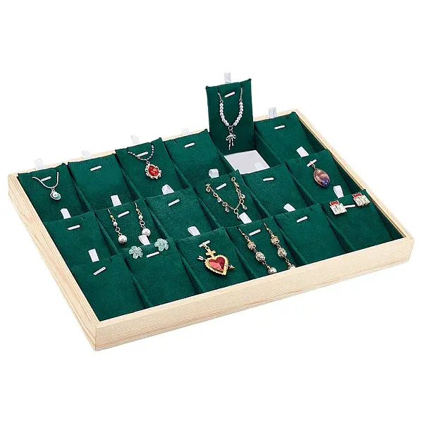 Wooden Necklace 18 Grids Stackable Pendant Display Tray