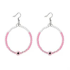 Resin Evil Eye & Acrylic Beaded Big Ring Dangle Earrings