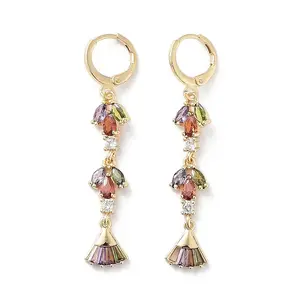 Fan Rack Plating Golden Brass Dangle Leverback Earrings
