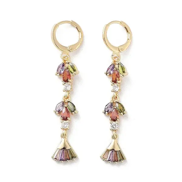 Fan Rack Plating Golden Brass Dangle Leverback Earrings