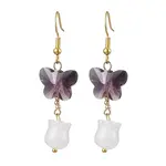 Butterfly Transparent Glass with Natural White Jade Dangle Earrings