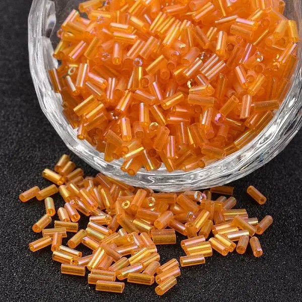 Tube Transparent Colours Rainbow Plated Glass Bugle Beads