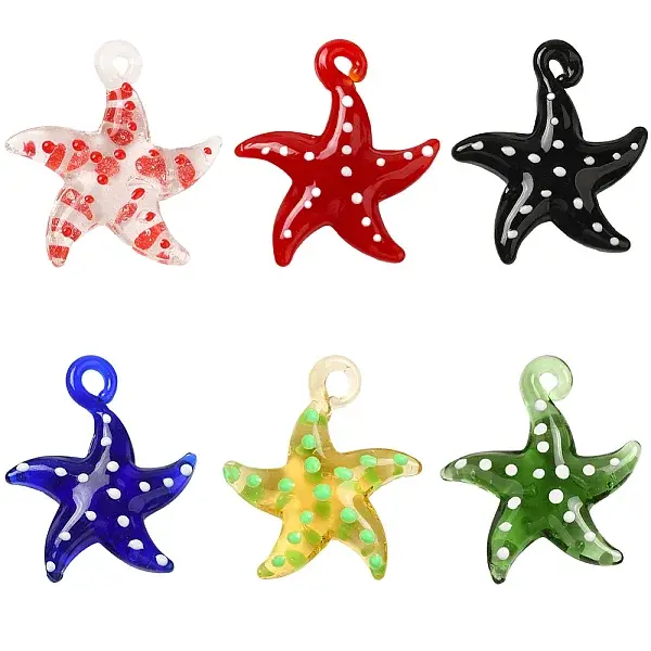 6Pcs 6 Colors Handmade Lampwork Pendants
