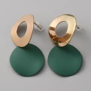 Alloy Flat Round Dangle Stud Earrings for Women