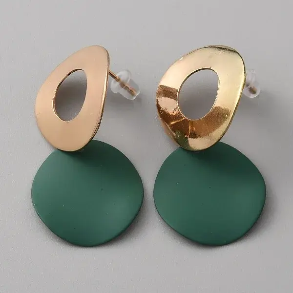 Alloy Flat Round Dangle Stud Earrings for Women