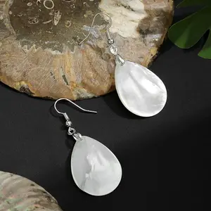 Teardrop Brass Natural Shell Teardrop Dangle Earrings