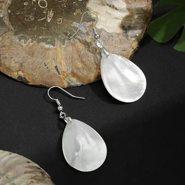Teardrop Brass Natural Shell Teardrop Dangle Earrings