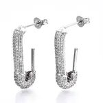 Brass Micro Pave Clear Cubic Zirconia Half Hoop Earrings
