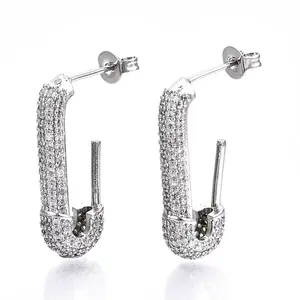 Brass Micro Pave Clear Cubic Zirconia Half Hoop Earrings