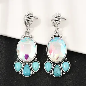 Alloy Synthetic Turquoise Dangle Stud Earrings