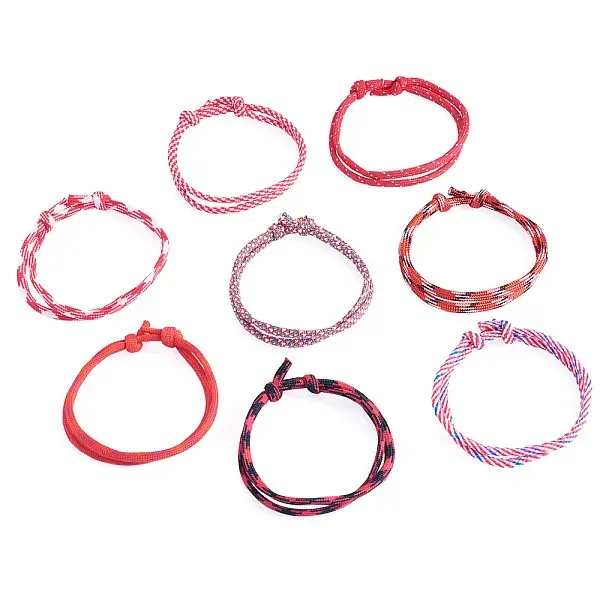 32Pcs 8 Styles Polyester & Spandex Cord Braided Bead Bracelets