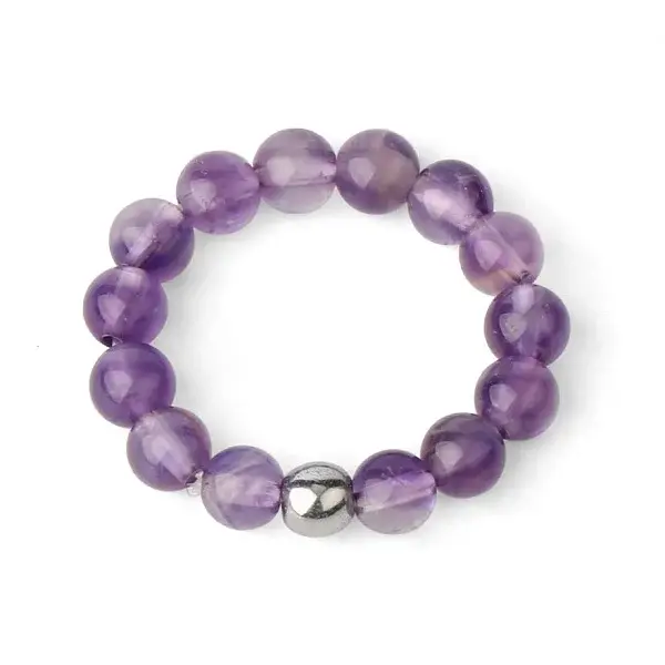 4MM Round Natural Amethyst Beaded Stretch Rings