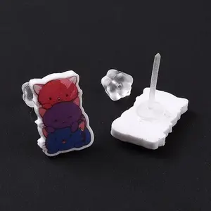 Acrylic Cat Stud Earrings with Platic Pins for Women